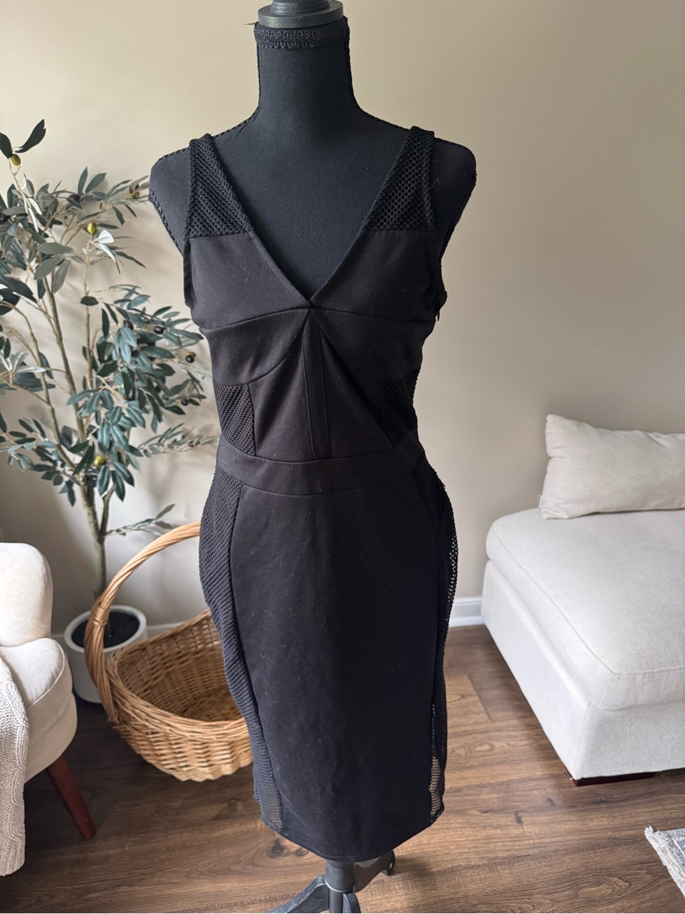 Kardashian Kollection Black Textured Sheath Midi Dress